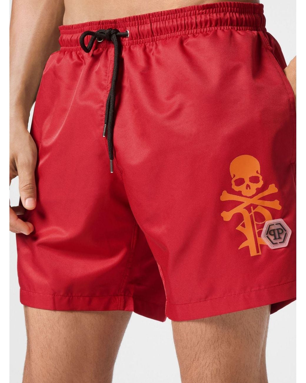 Philipp Plein Red Nylon Swimming Trunks With Elasticated Waist And Contrast Logo for men