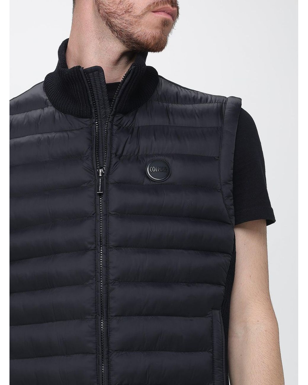 Colmar Black Quilted Polyester Padded Gilet With Turtleneck for men