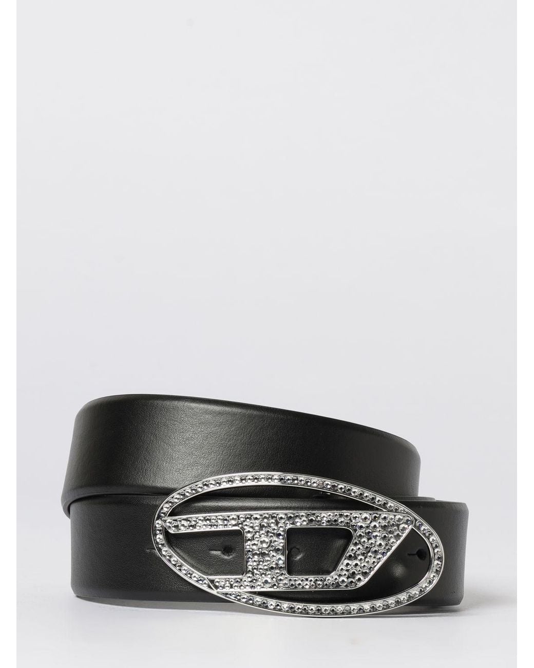 DIESEL Gray B-1Dr Leather Belt With Rhinestones