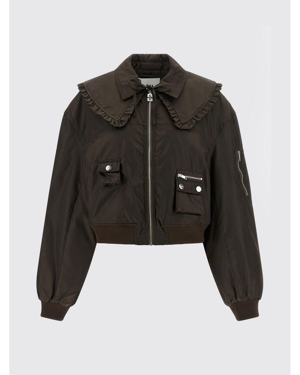 Ganni Black Technical Fabric Bomber Jacket