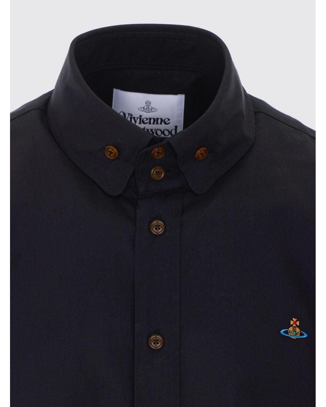 Vivienne Westwood Blue Cotton Poplin Shirt With Orb Logo And Button-Down Collar for men