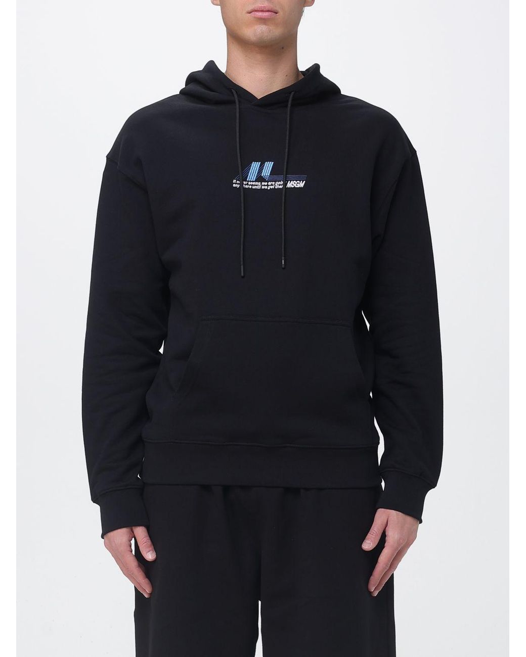 MSGM Blue Cotton Hoodie With Logo for men