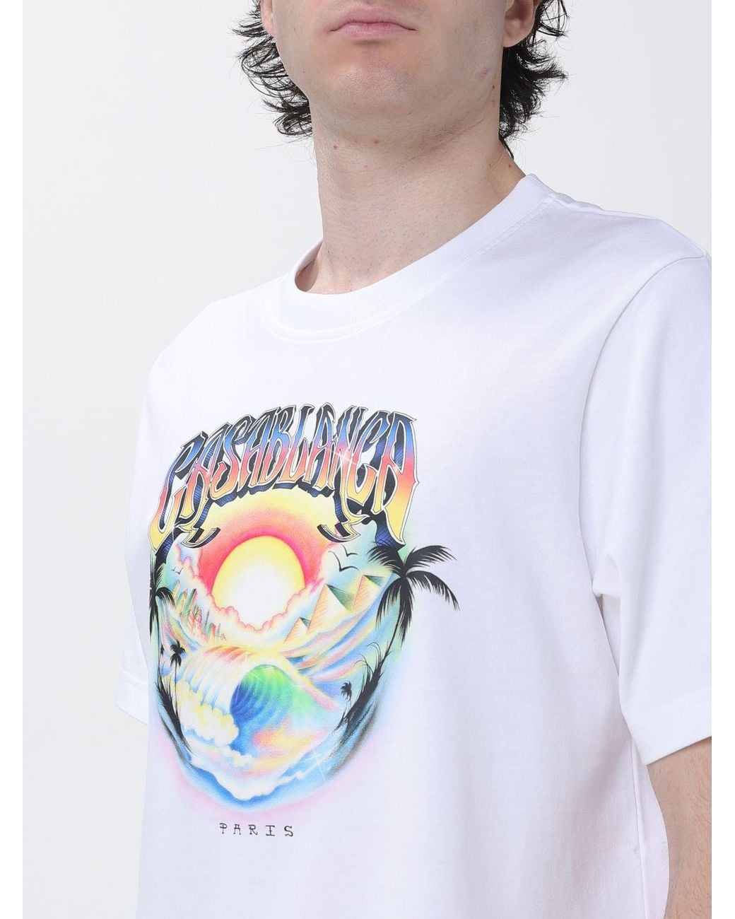 Casablanca White Organic Cotton Crew Neck T-Shirt With Logo Print for men