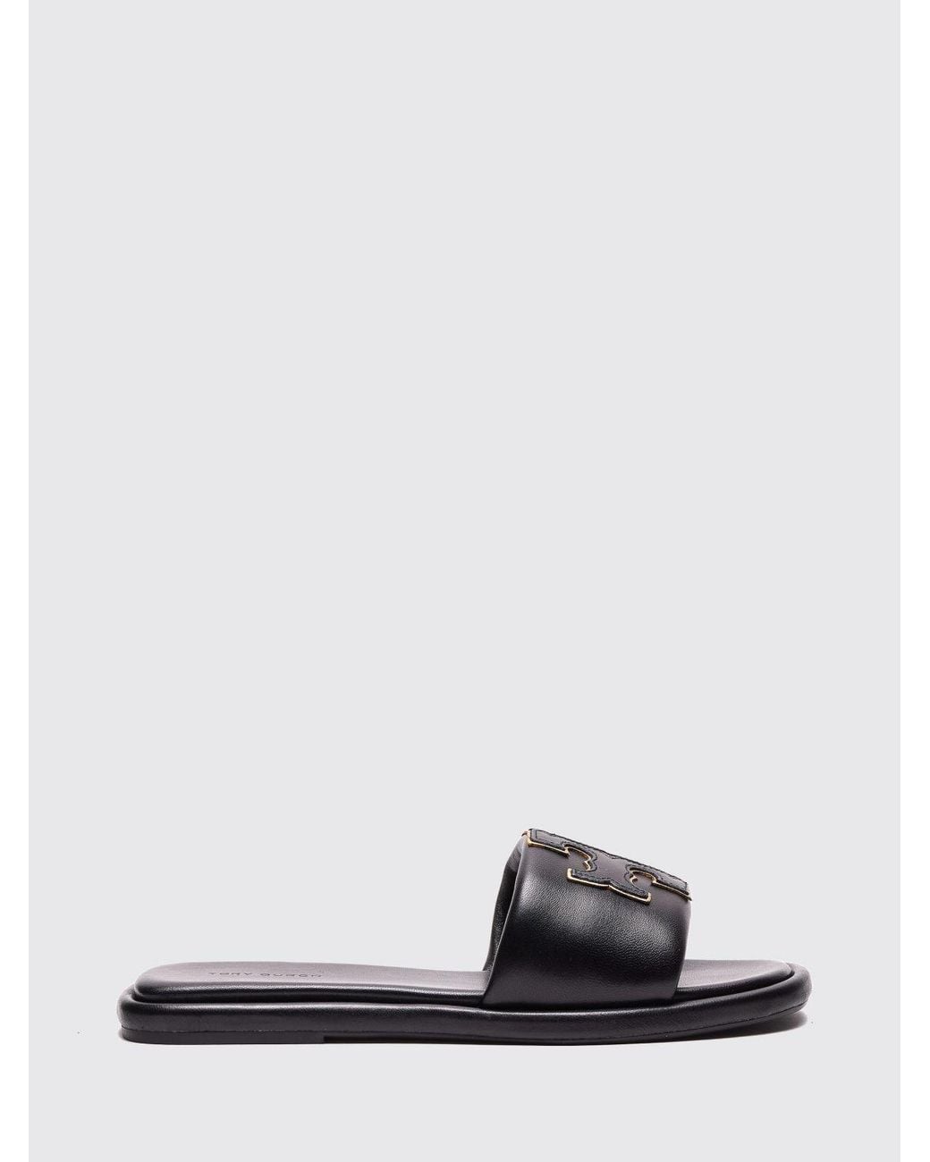 Tory Burch White Double T Sport Smooth Leather Slide Sandals With Logo