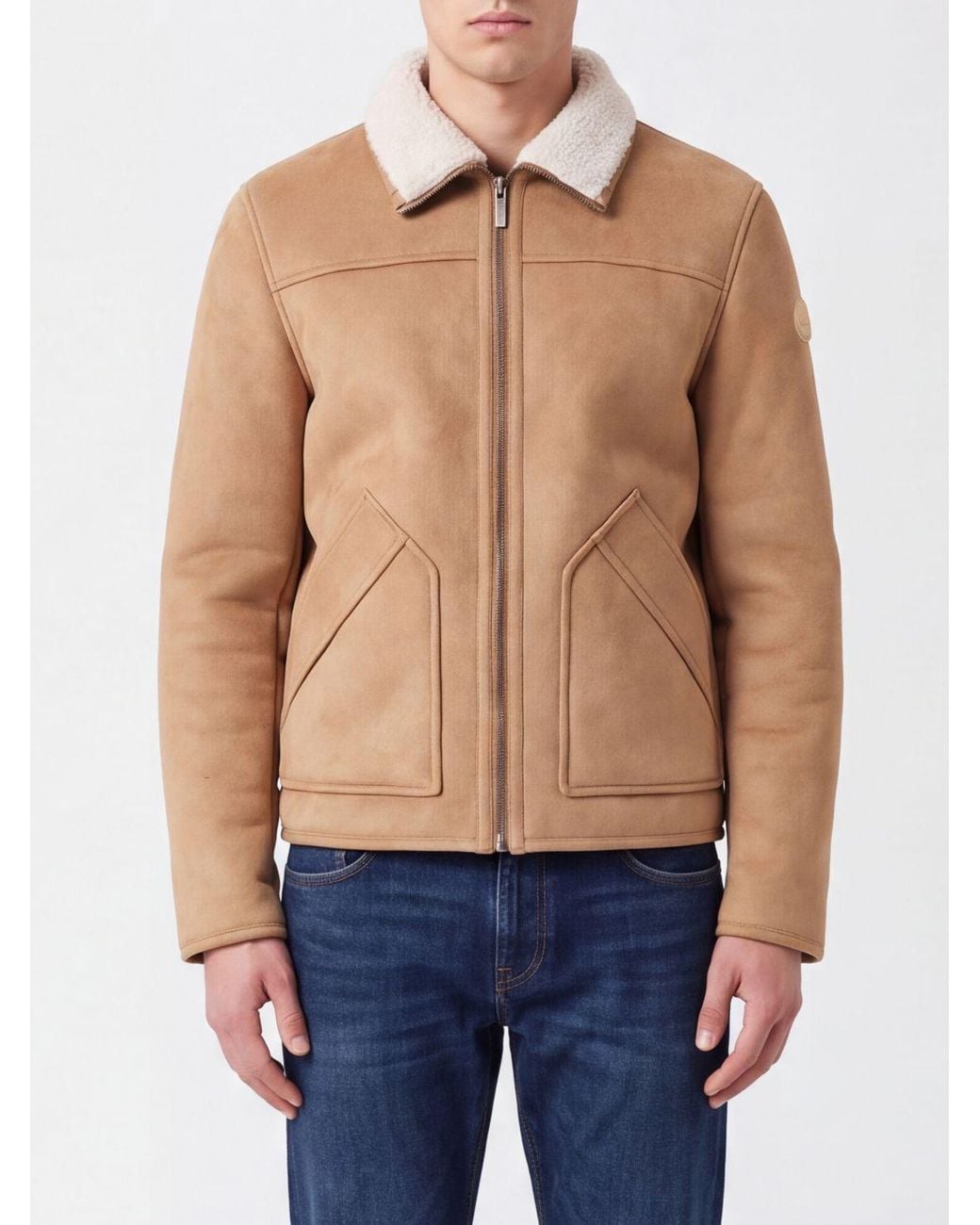 Colmar Blue Faux Suede Leather Jacket With Fur Collar for men
