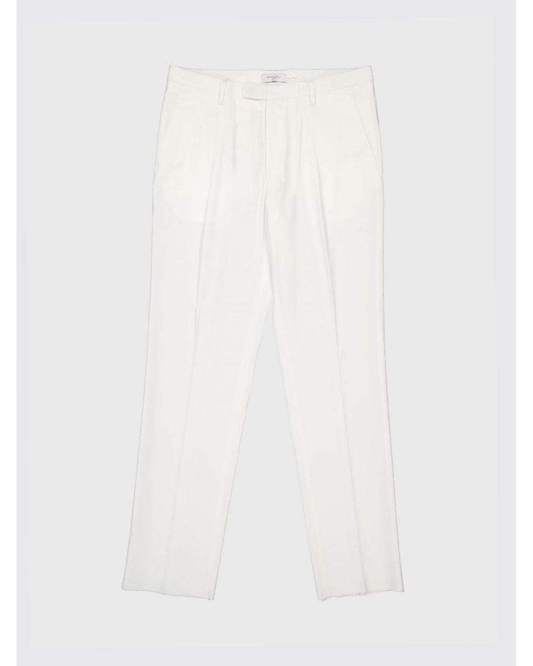 Boglioli White Slim Fit Linen Tailored Trousers With Off-Centre Closure for men