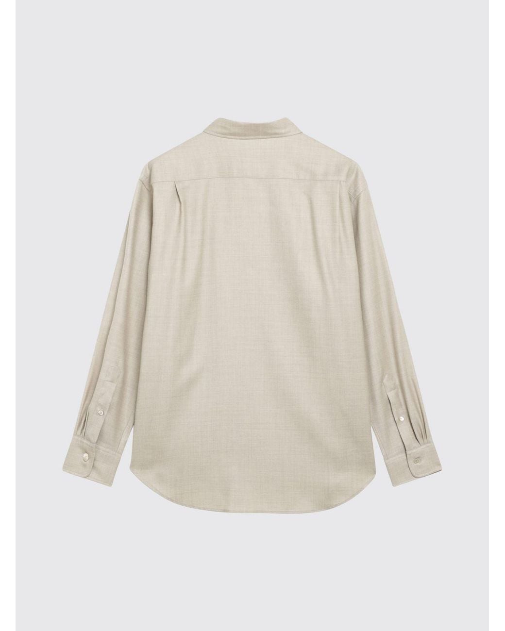 Auralee Natural Striped Long-Sleeved Wool Shirt With A Classic Collar