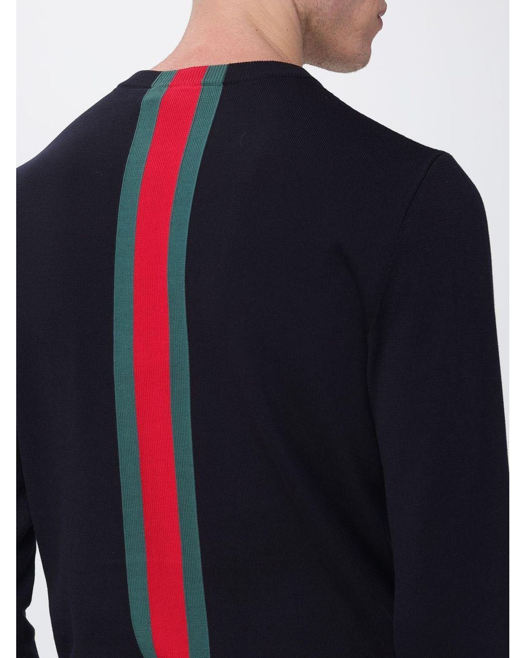 Gucci Blue Striped Cotton Crew-Neck Jumper With Web Detail for men