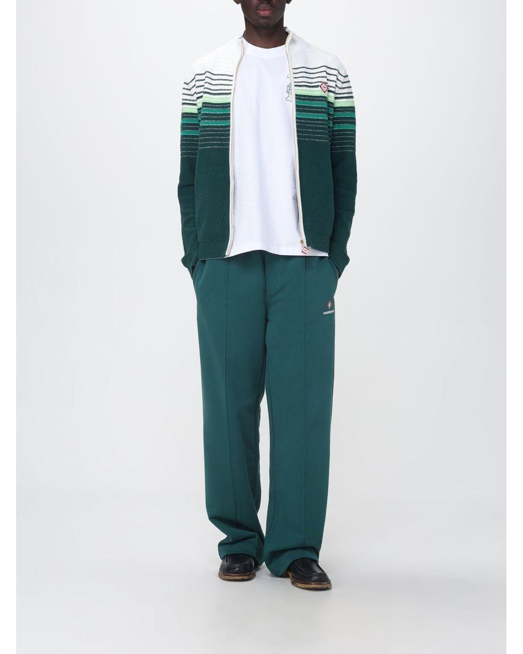 Casablanca Green Striped Cotton-Blend Cardigan With A Turtleneck And Zip Closure for men