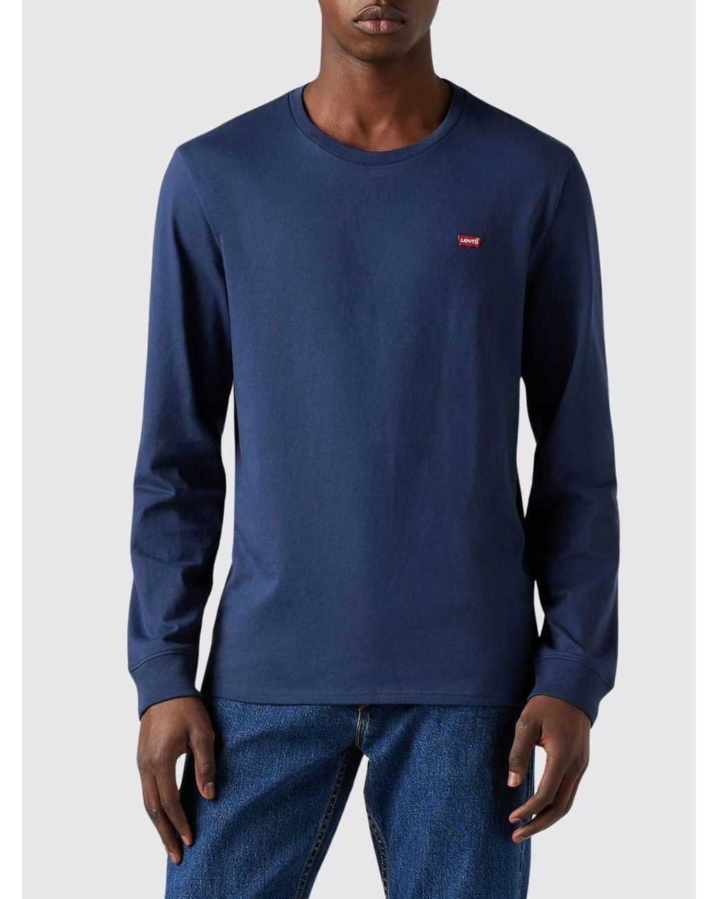 Levi's Blue Long-Sleeved Cotton T-Shirt With Contrast Logo for men