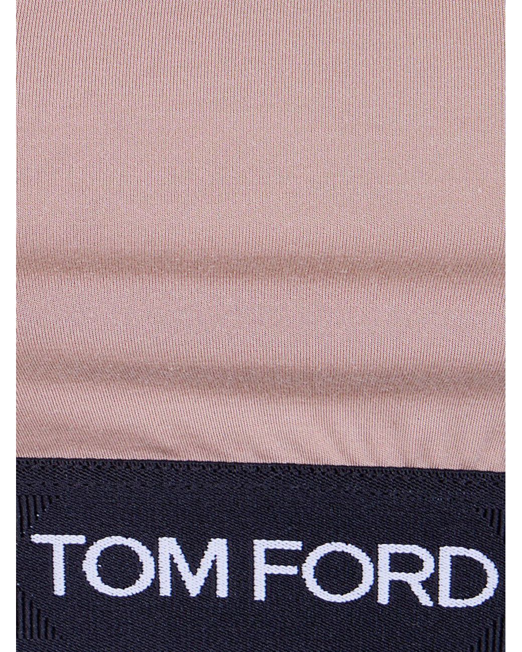 Tom Ford Blue Cropped Modal Bralette Top With Contrast Logo Band