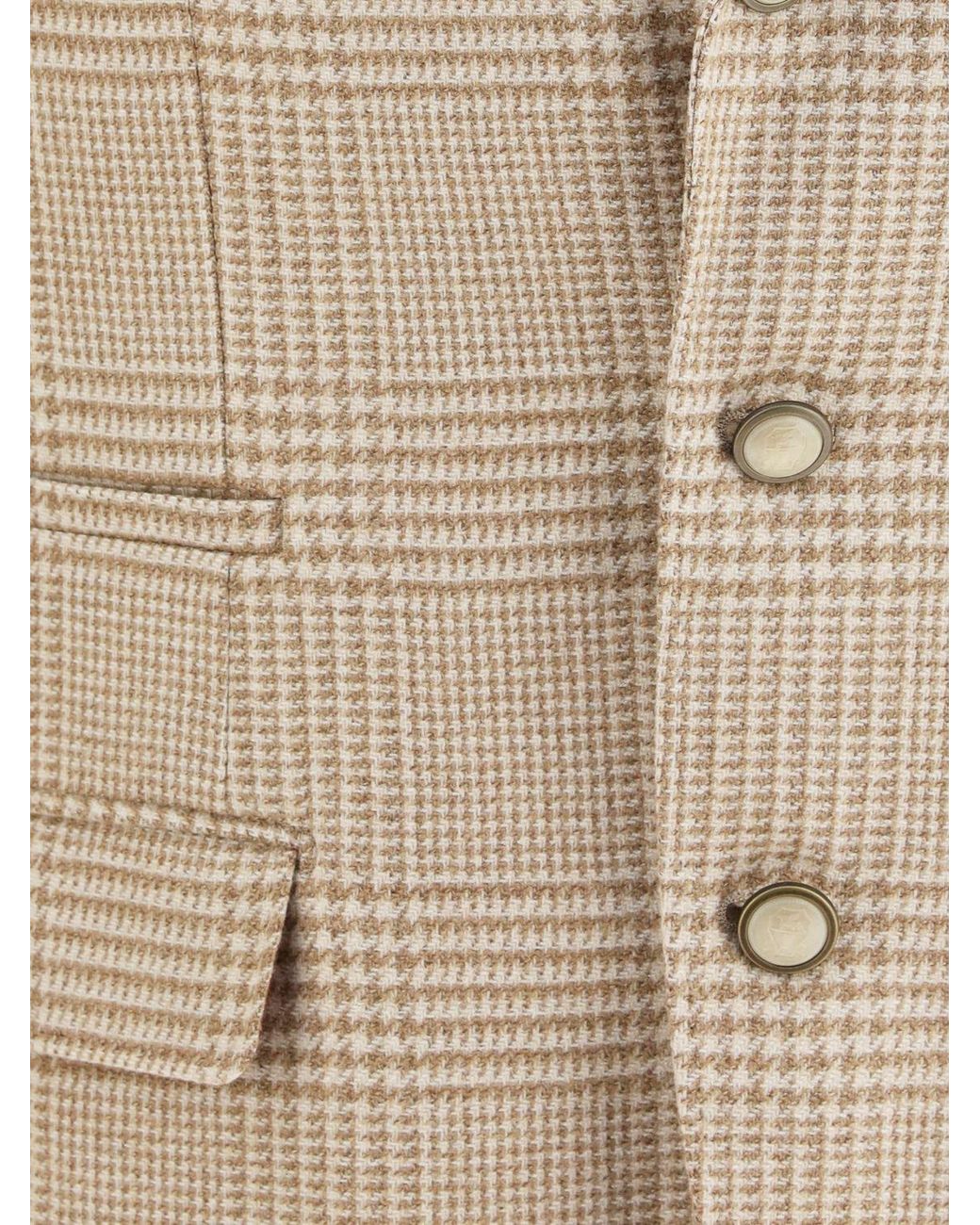 Brunello Cucinelli Natural Prince Of Wales Single-Breasted Blazer for men