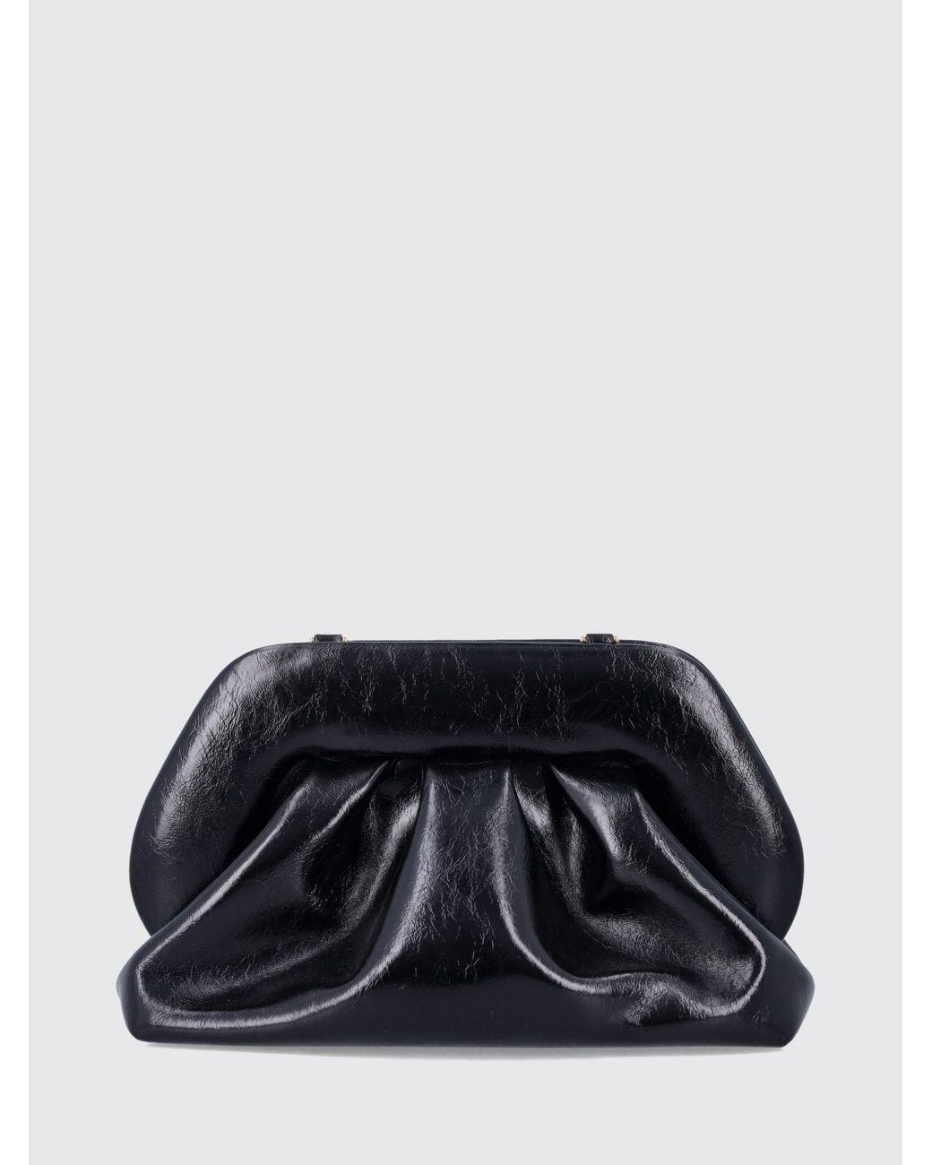 THEMOIRÈ Black ThemoirÈ Bios Draped Vegan Leather Clutch With Removable Strap