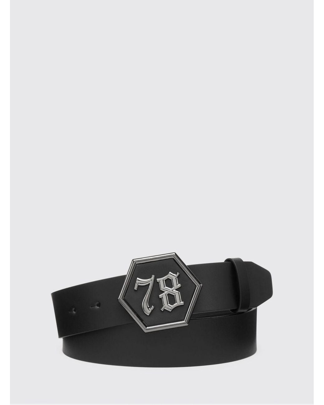 Philipp Plein Black Adjustable Smooth Leather Belt With Metal Buckle for men