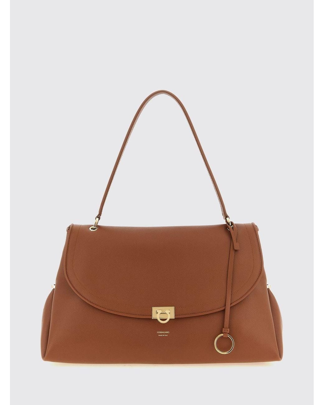Ferragamo Brown Large Sofia 2026 Calfskin Leather Shoulder Bag