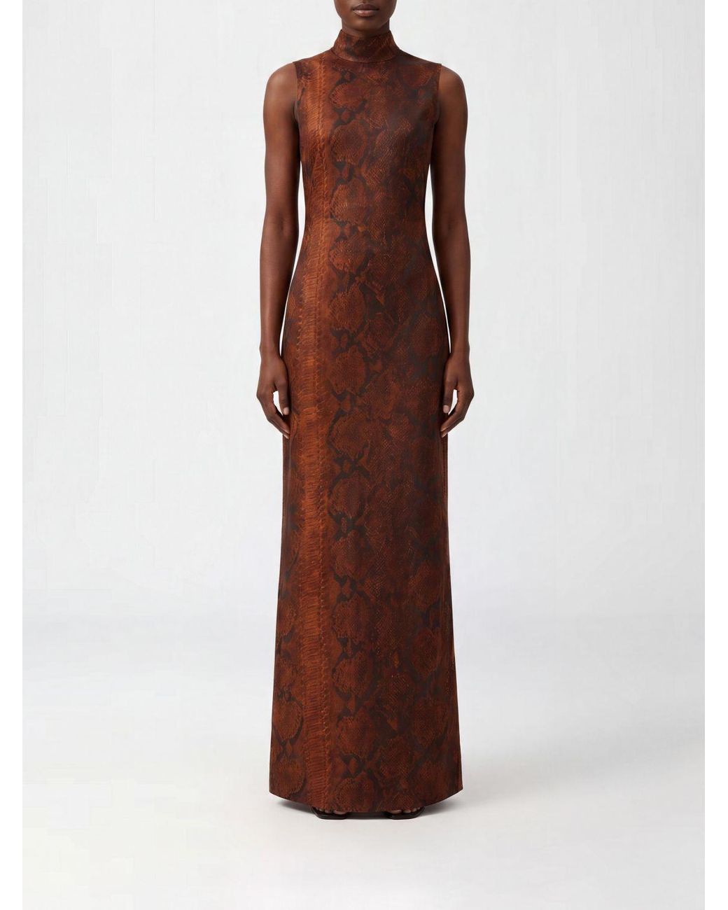 Jean Paul Gaultier Brown Asymmetrical Python-Print Viscose Maxi Dress