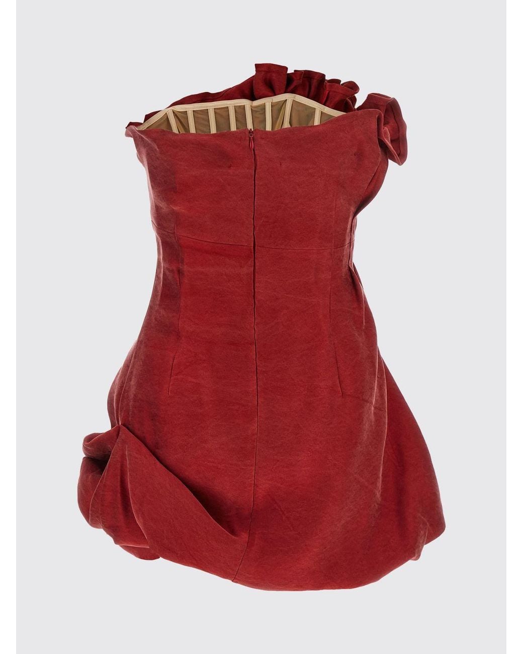 Magda Butrym Red Draped Silk Mini Dress With Asymmetrical Neckline