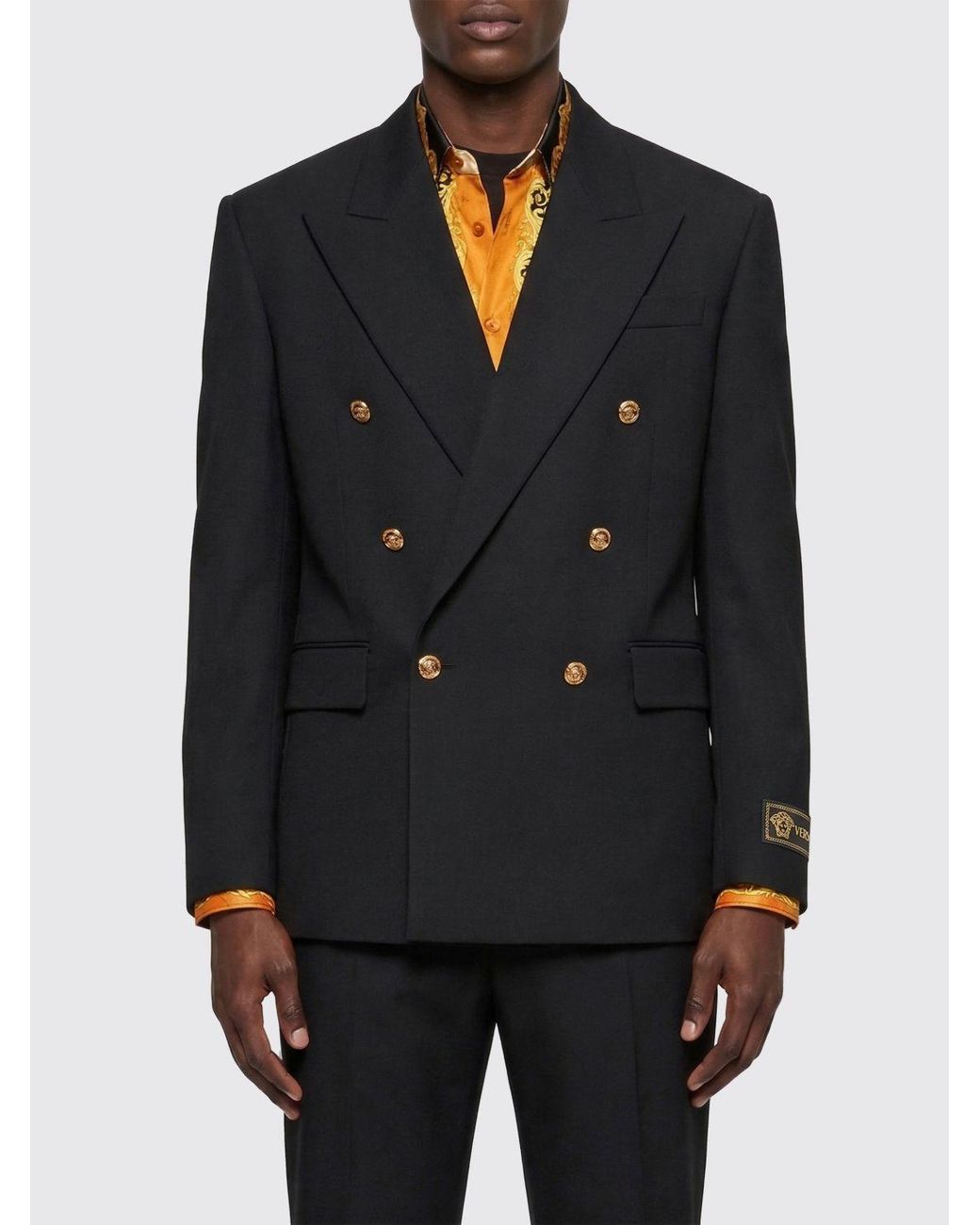 Versace Blue Double-Breasted Virgin Wool Blazer for men