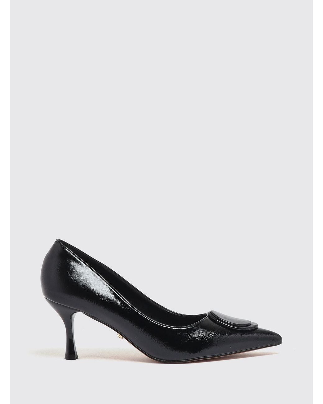 Twentyfourhaitch Black Faux Leather Pumps With Mid Stiletto Heel And Almond Toe
