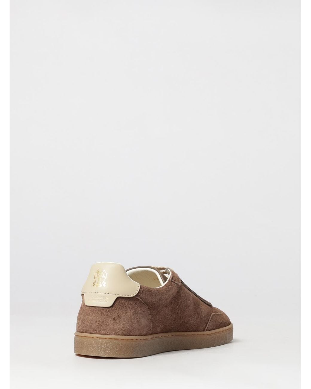 Brunello Cucinelli Brown Low-Top Suede Calfskin Sneakers With Laminated Logo for men