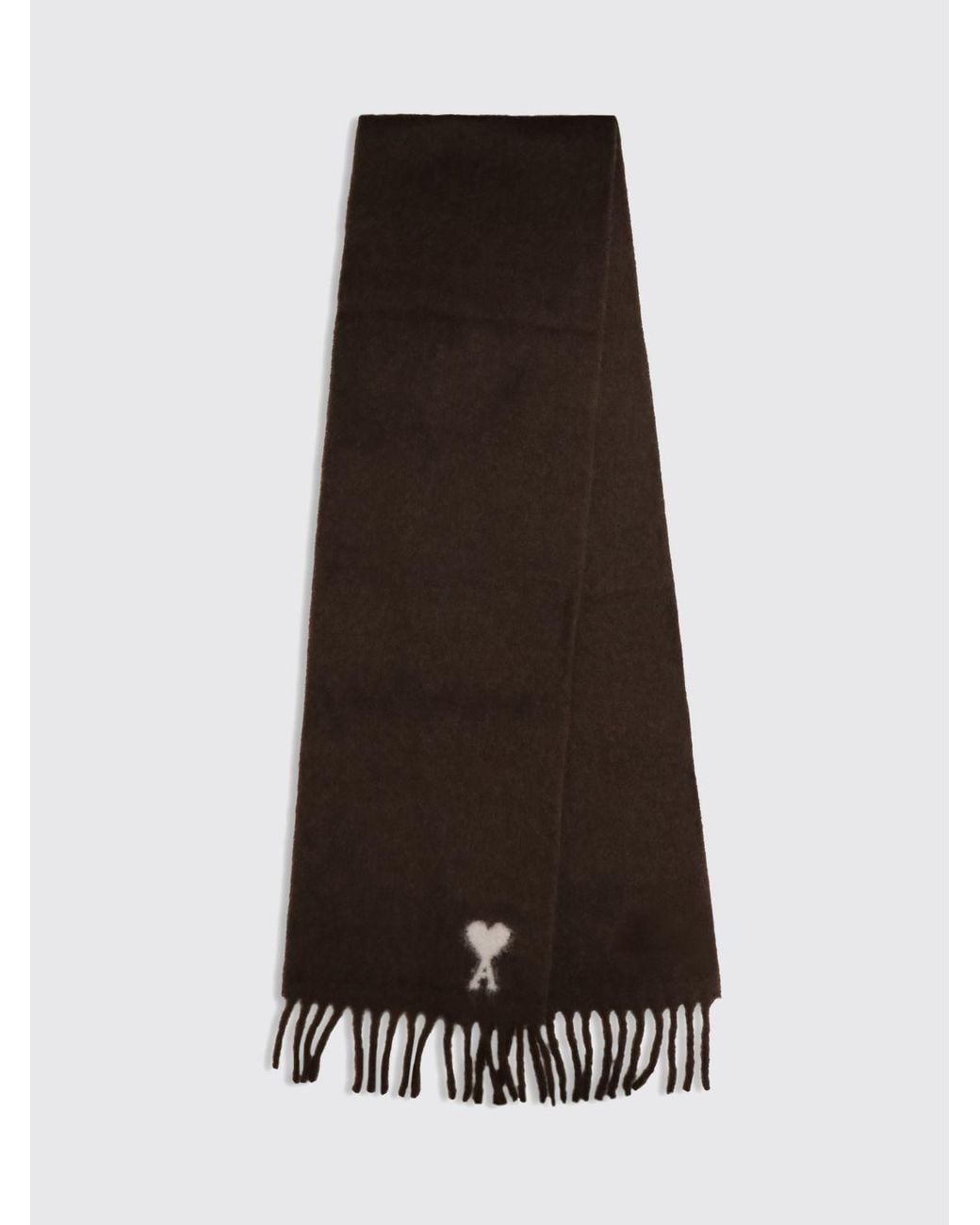 AMI Schal Aus Alpakawolle Mit Logo-Print Und Fransenrändern in Brown für Herren