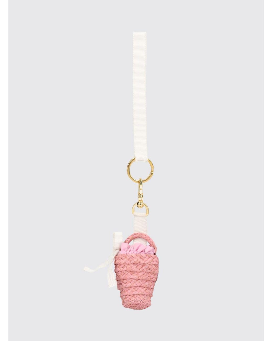 Patou White Raffia And Leather Keyring With Contrasting Logo