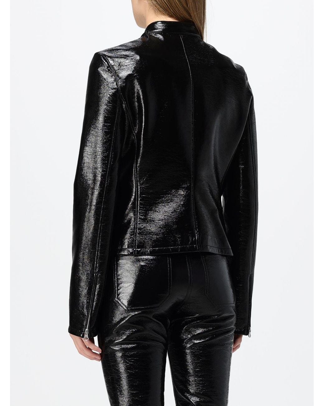 Courreges Black CourrÈ Ges Faux Leather Biker Jacket With High Neck And Zip Closure