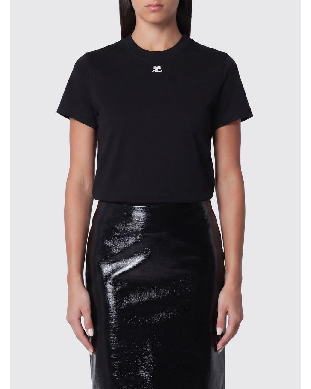 Courreges Black CourrÈ Ges Cotton Crewneck T-Shirt With Contrasting Front Logo