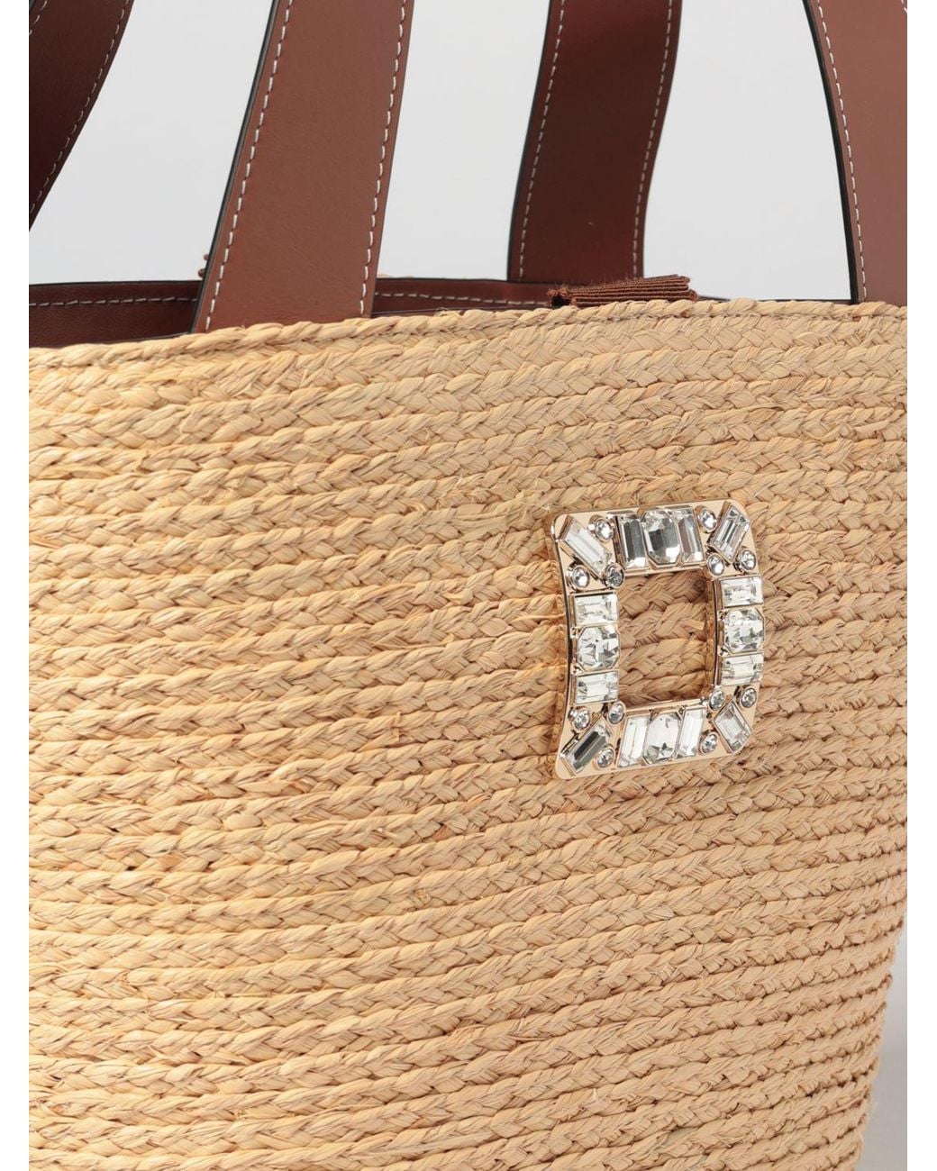 Roger Vivier Natural Viv' Skate Raffia Bag With Jewel Buckle