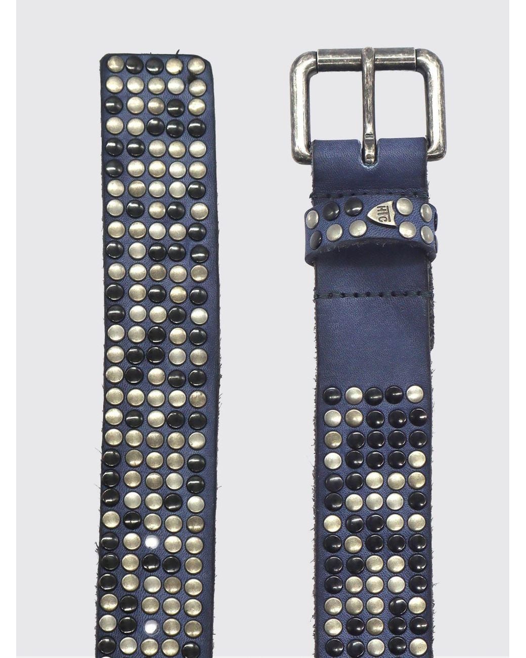 HTC Blue Leather Belt With Artisanal Embroidery And Logo Buckle for men