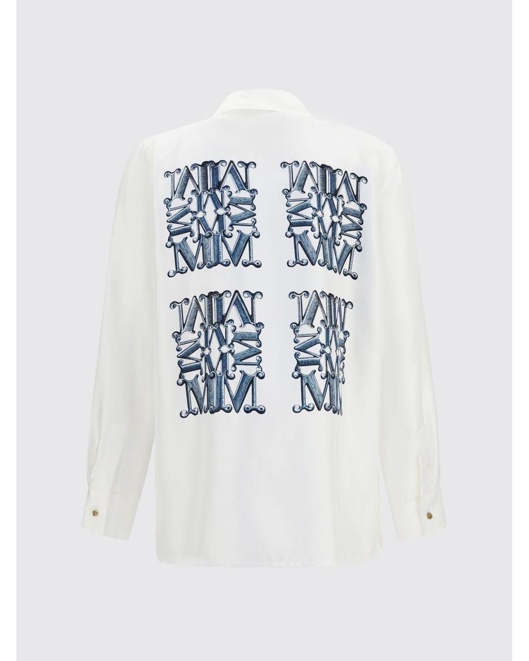 Max Mara White Monogram Print Silk Shirt With Classic Collar
