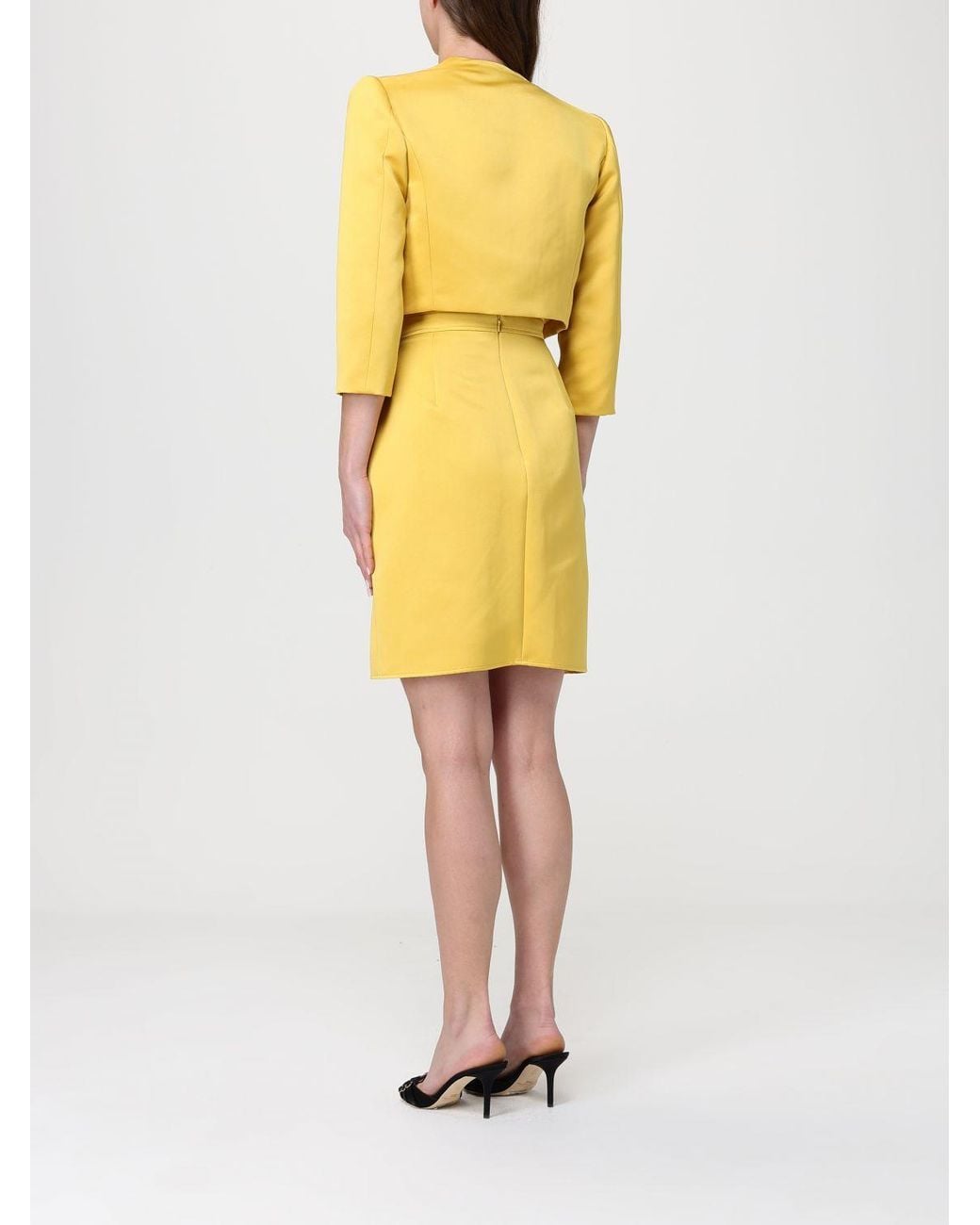 Elisabetta Franchi Yellow Duchesse Dress With Crop Jacket