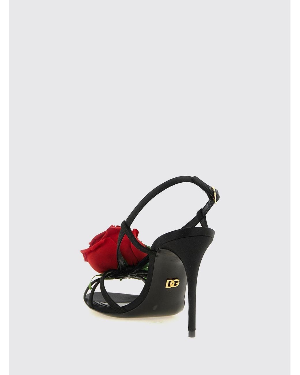 Dolce & Gabbana Black Dolce &Amp Gabbana Satin Slingback Sandals With Floral Embroidery