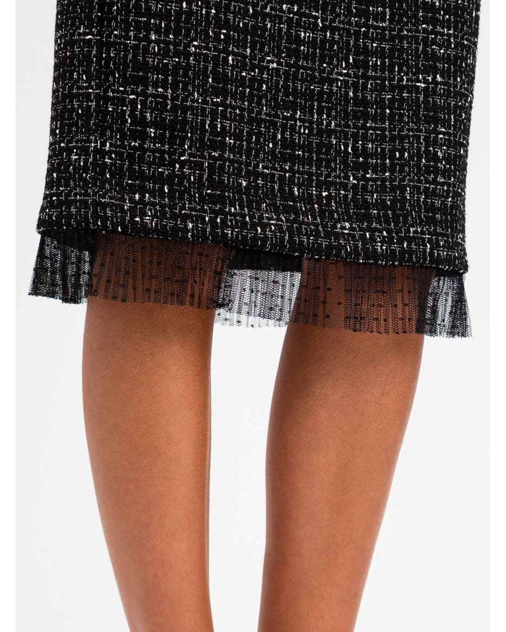 Twinset Black Tweed Pencil Midi Skirt With Back Slit