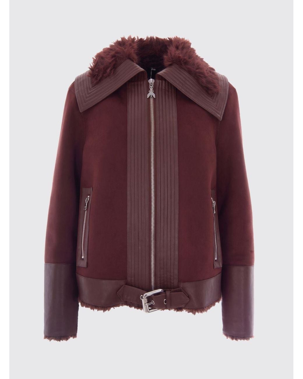 Patrizia Pepe Red Cropped Faux Fur Jacket With Classic Collar And Zip Pockets