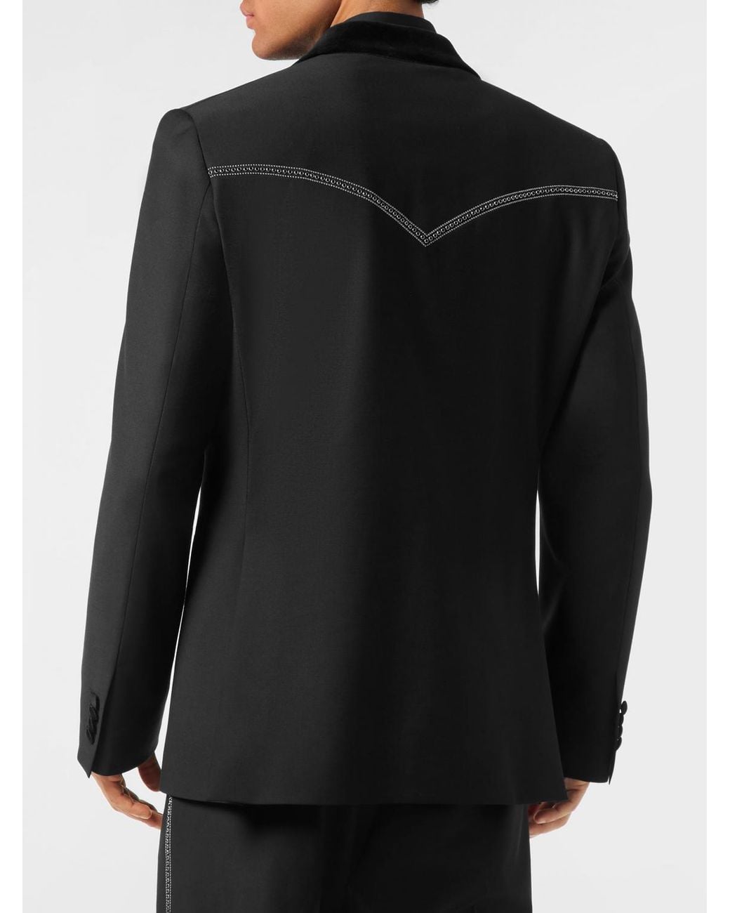 Philipp Plein Black Single-Breasted Wool Blazer With Embroidered Crystals And Peak Lapels for men
