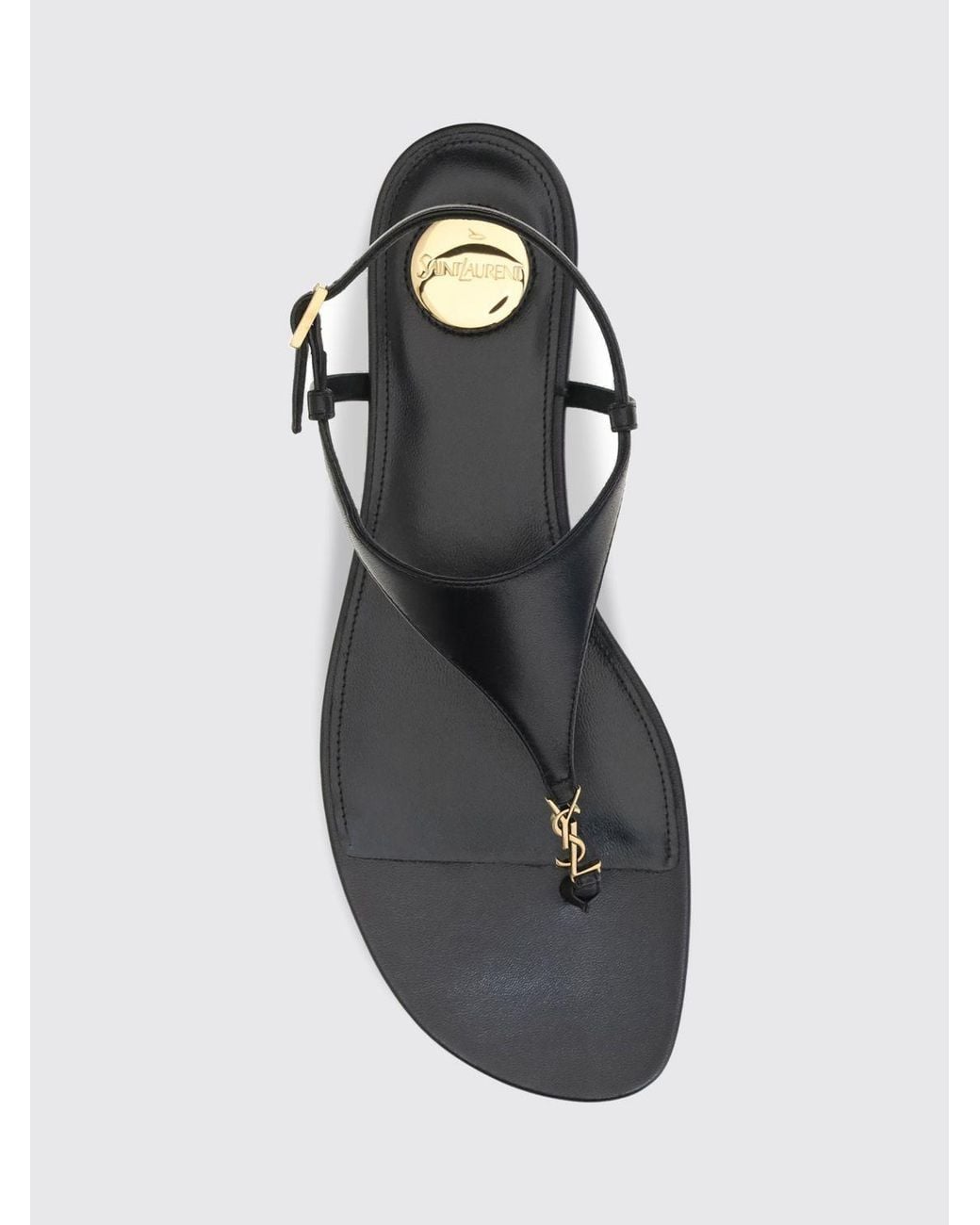 Saint Laurent Black Cassandre Ysl Logo Calf Leather Thong Sandals