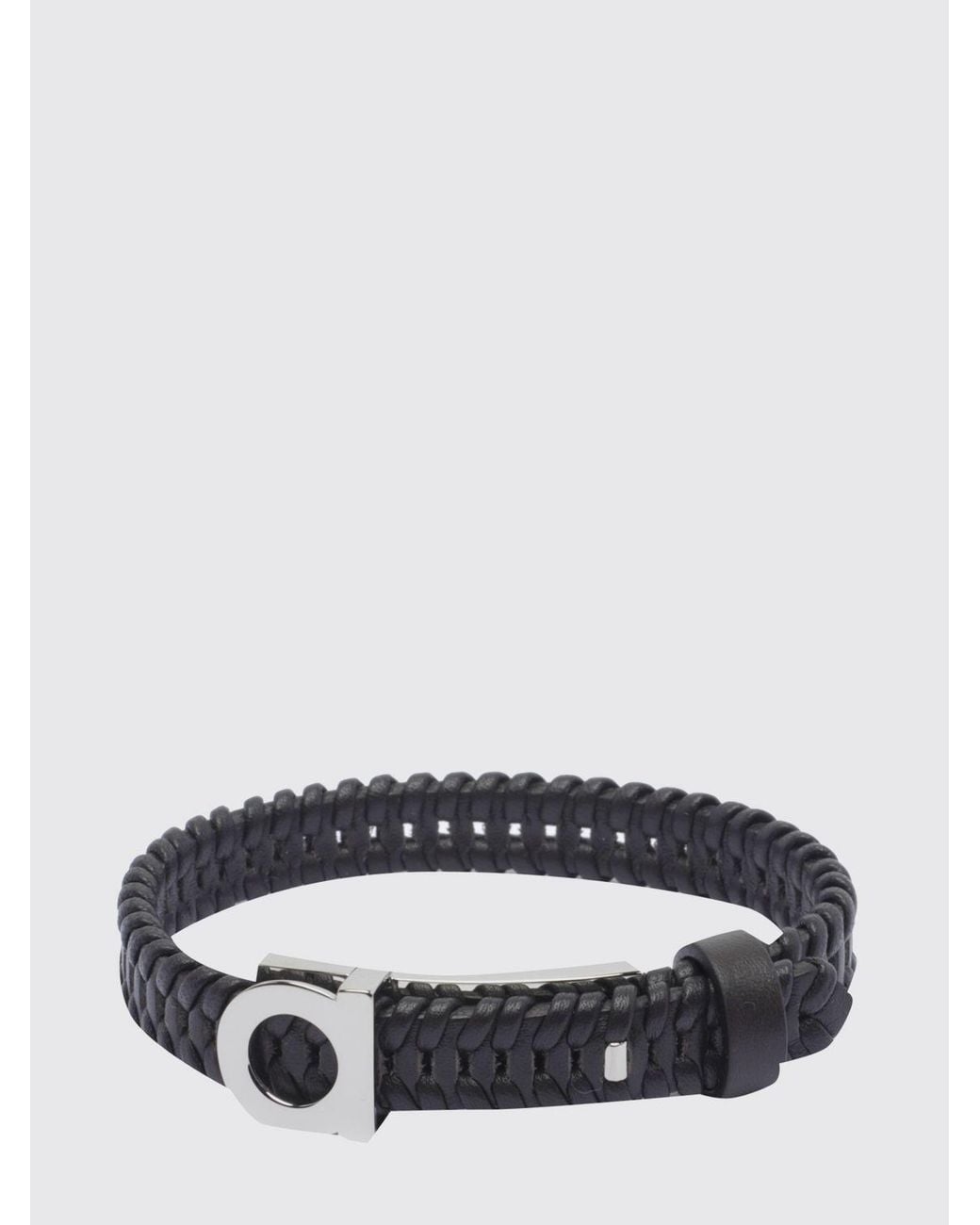 Ferragamo Brown Adjustable Woven Leather Bracelet With Gancini Buckle for men