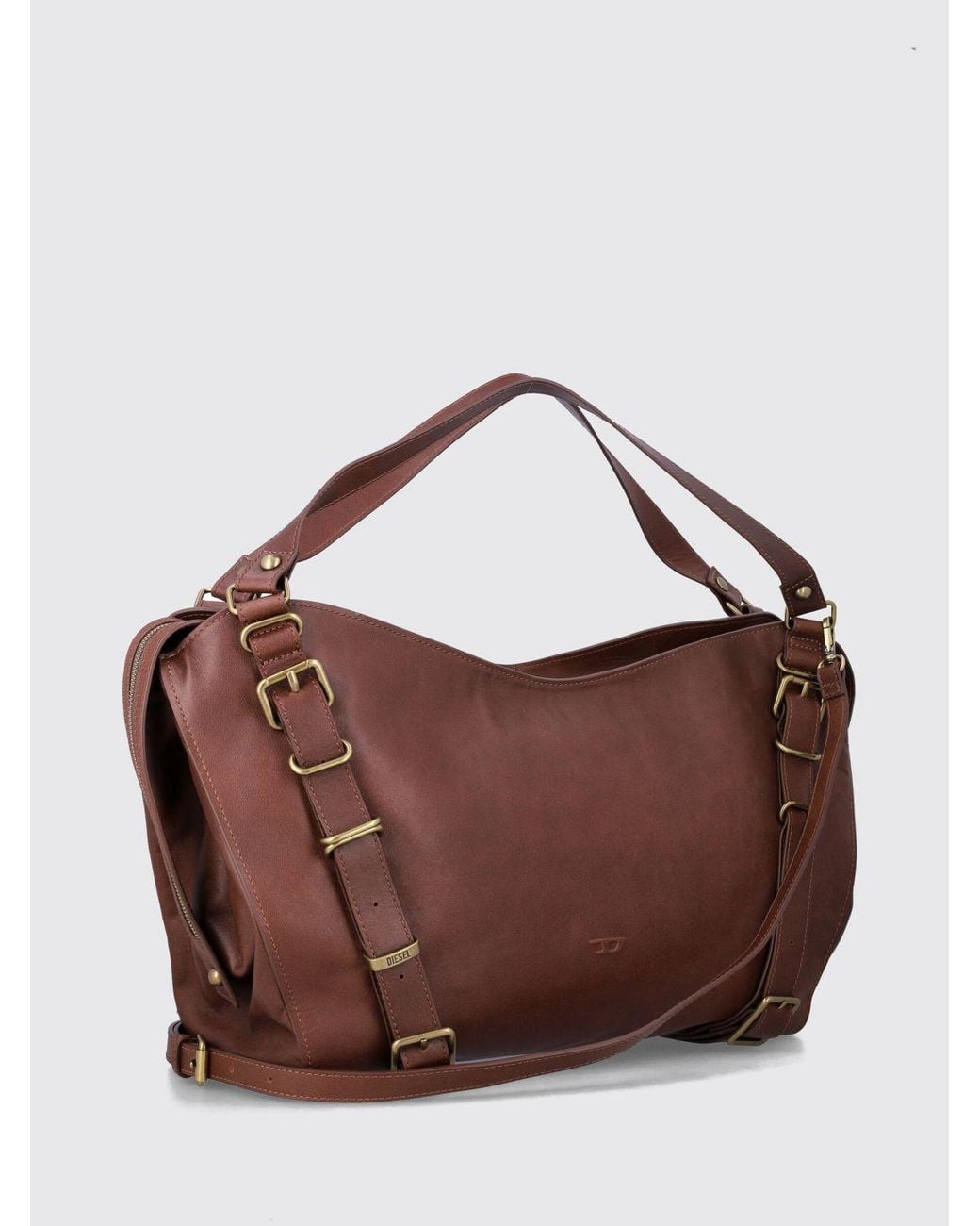 DIESEL Brown D-One Cowhide Handbag With Oval D Logo And Removable Shoulder Strap