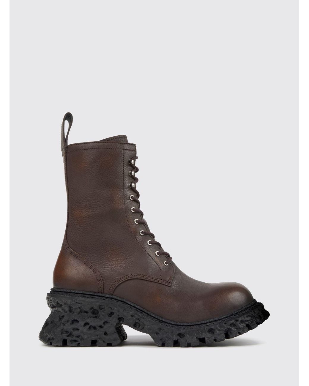 CAMPERLAB Brown Terroso Aged-Effect Leather Combat Boots With A Side Zip for men