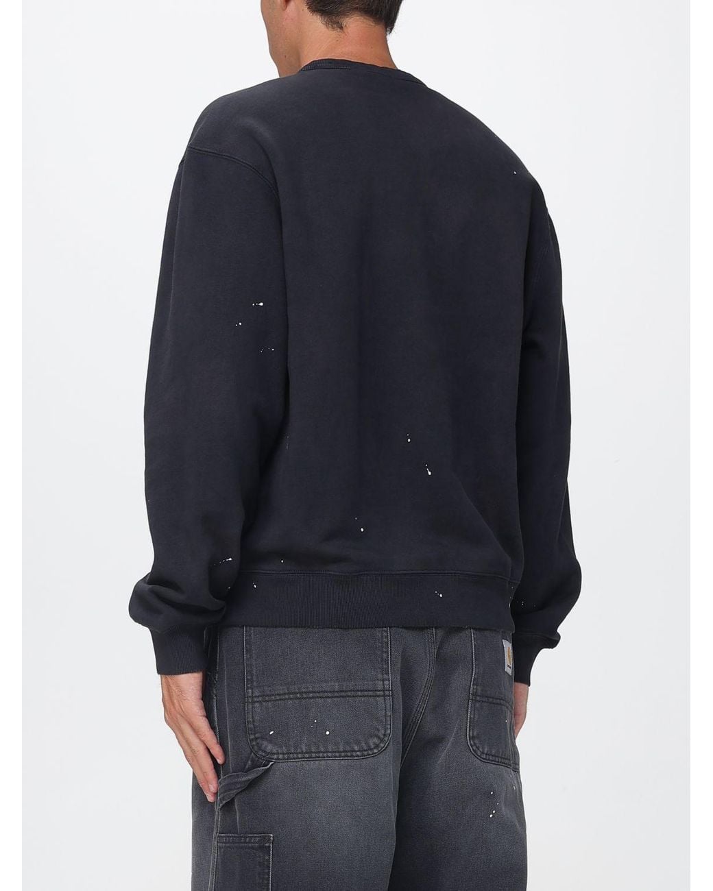 Carhartt Blue Relaxed Fit Cotton Crewneck Jumper With Contrasting Lettering Logo for men