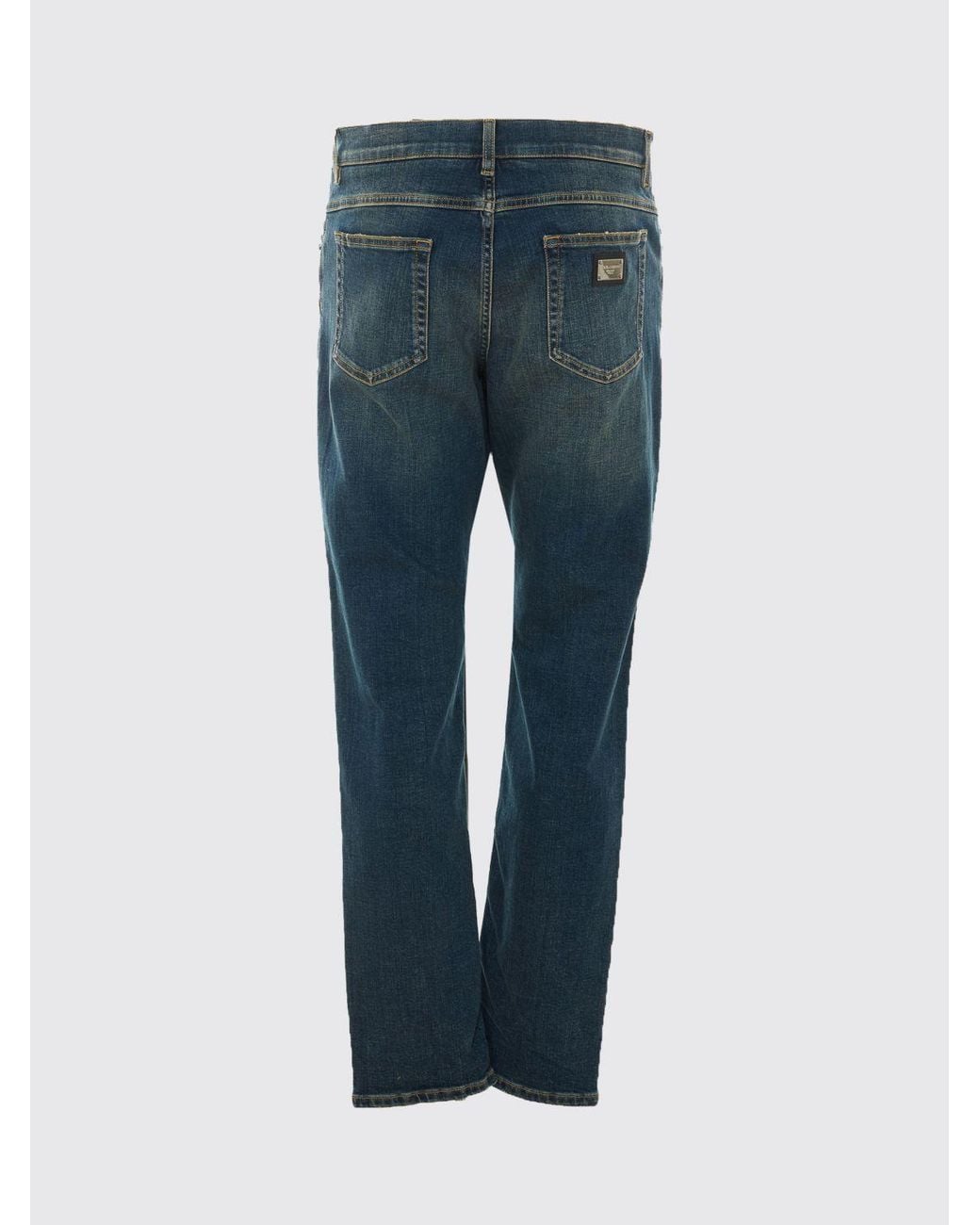 Dolce & Gabbana Blue Dolce &Amp Gabbana Straight Fit Cotton Denim Jeans With Rear Logo Plaque for men