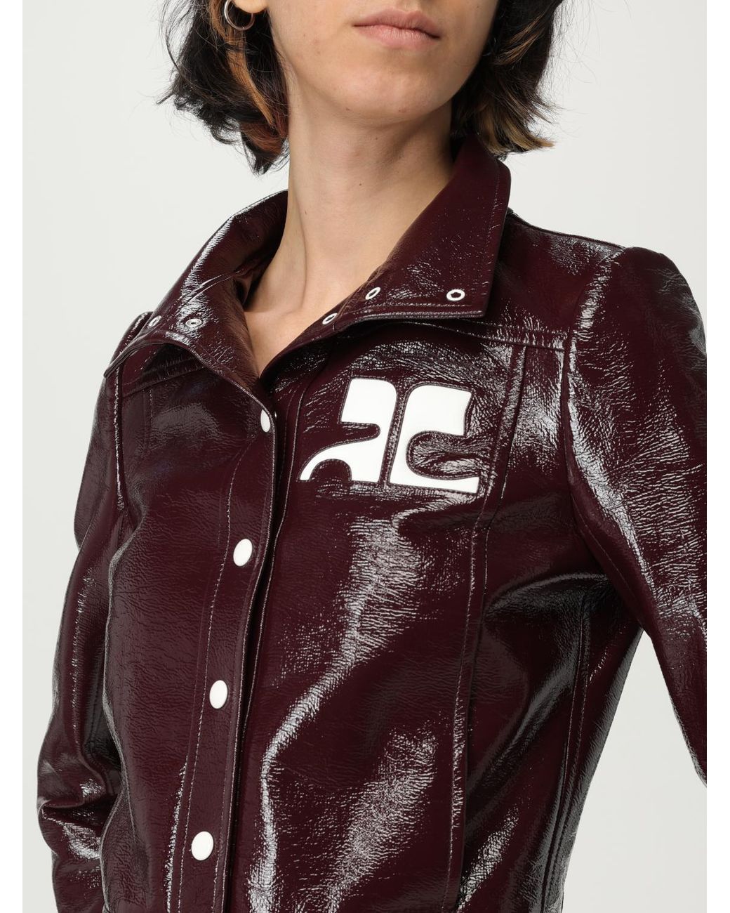 Courreges Black Cropped Shiny Effect Jacket With Long Sleeves And Button Closure