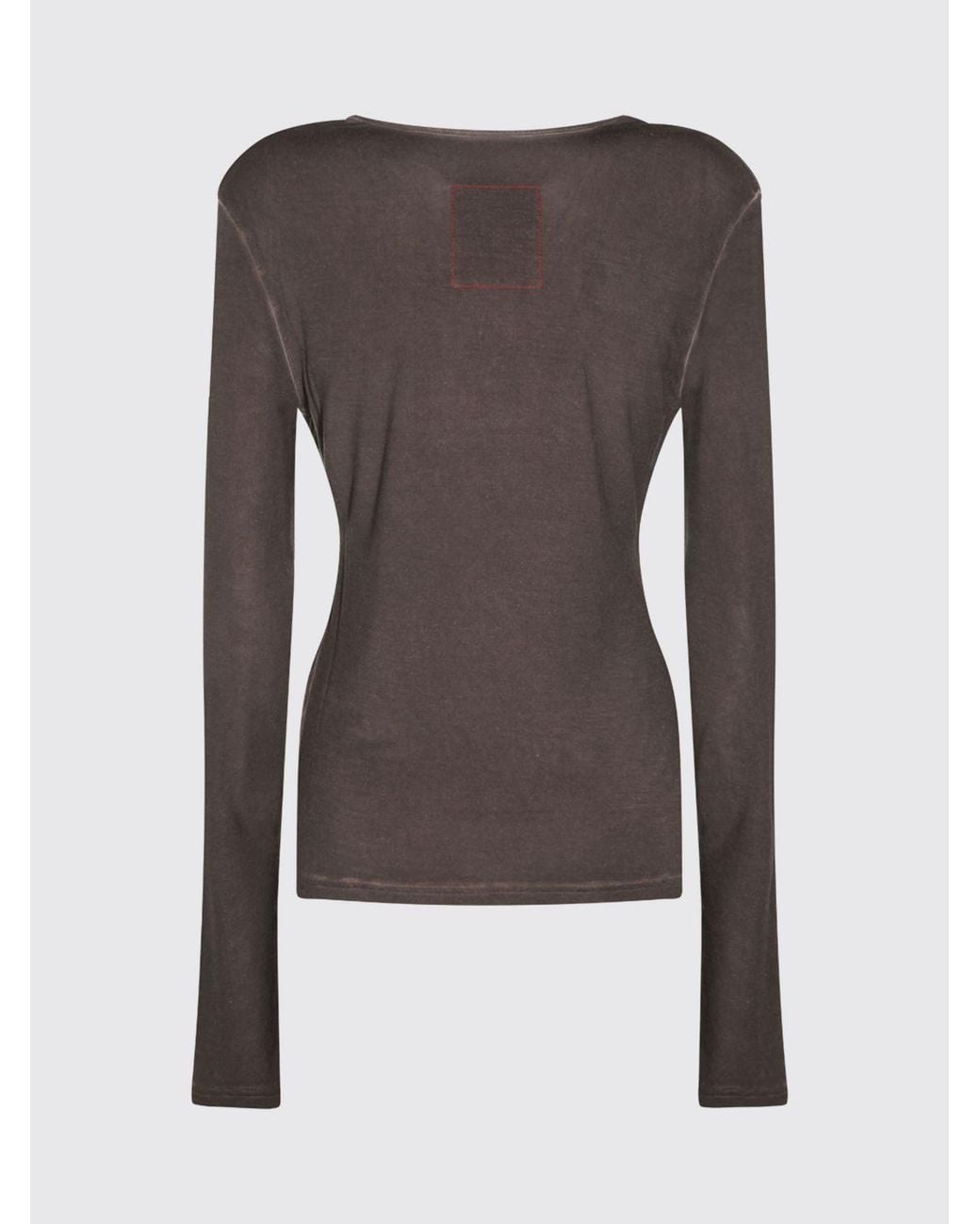 Uma Wang Brown Slim Fit Drapierte Jersey-Top Mit V-Ausschnitt Und Langen Ärmeln