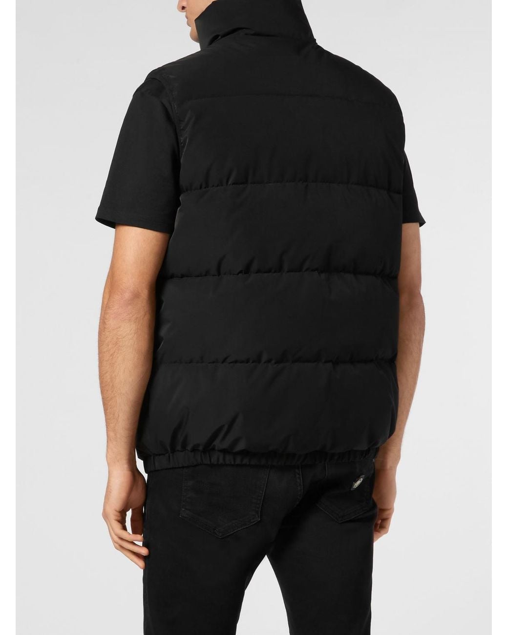 Philipp Plein Black High Neck Padded Technical Fabric Vest With Zip for men