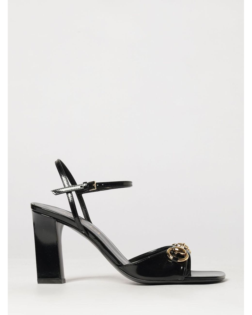 Gucci White Signora Brushed Leather Sandals With Horsebit Detail And High Heel