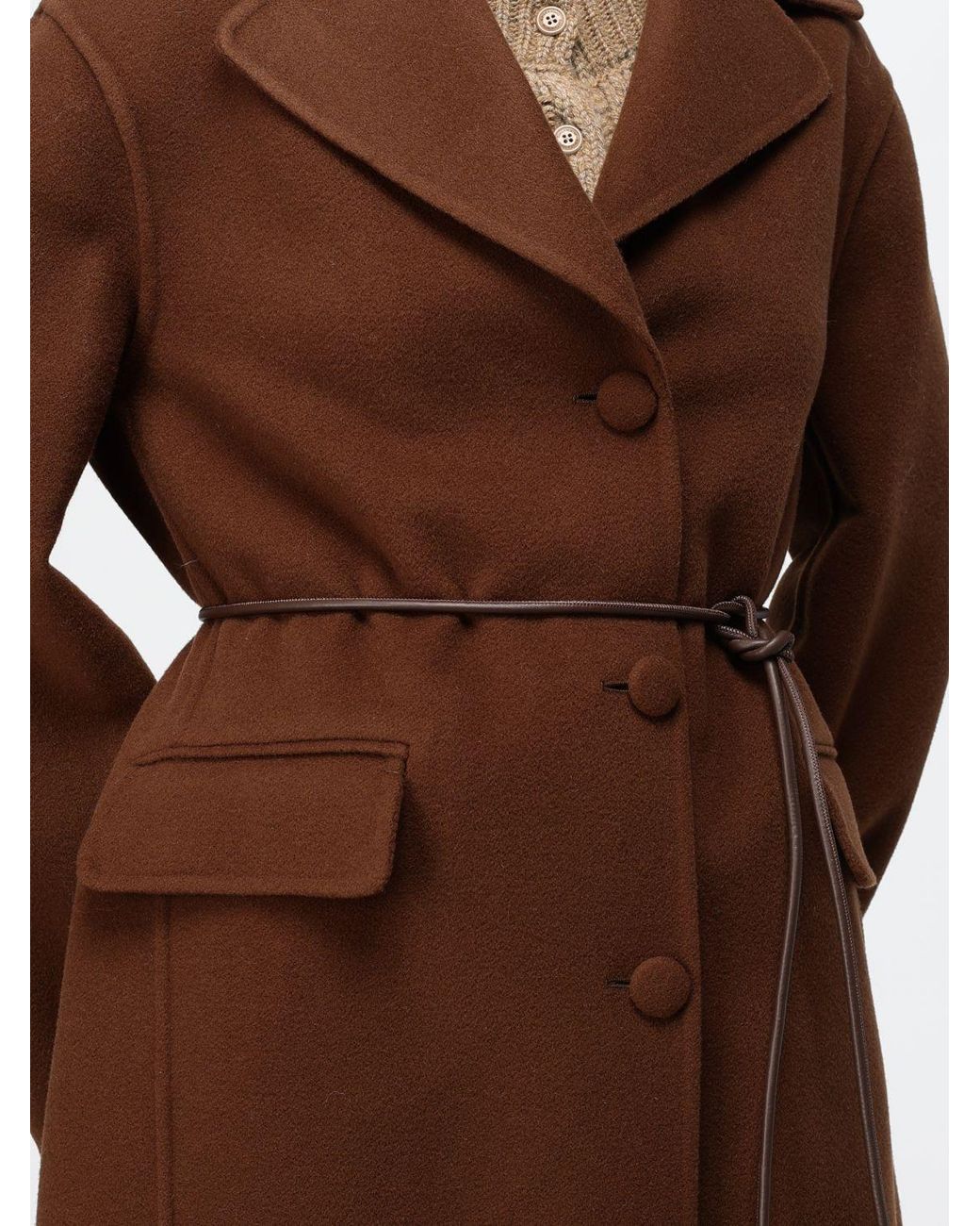 Ermanno Scervino Brown Single-Breasted Long Wool Coat With Waist Belt