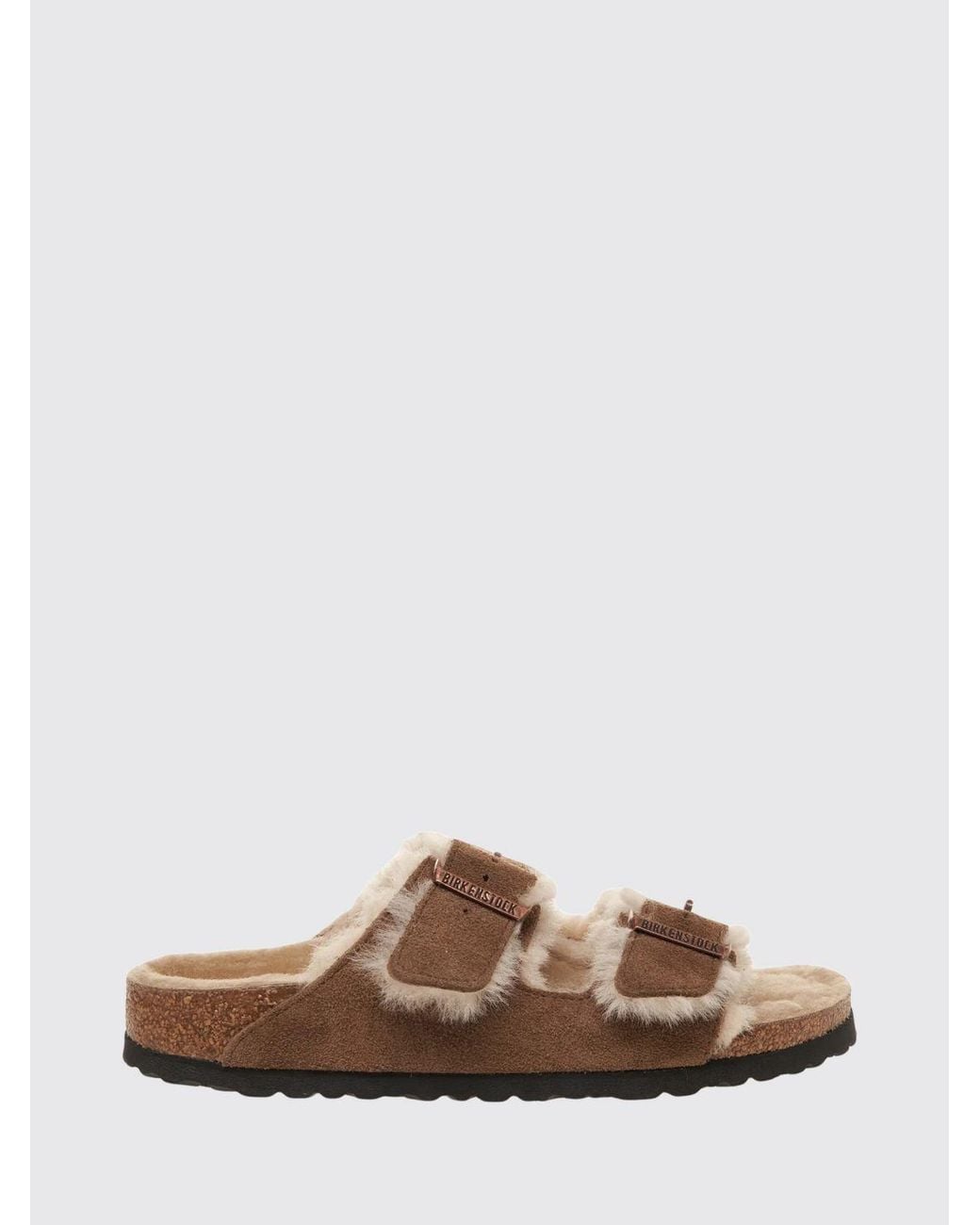 Birkenstock Brown Arizona Suede Flat Sandals With Shearling Lining