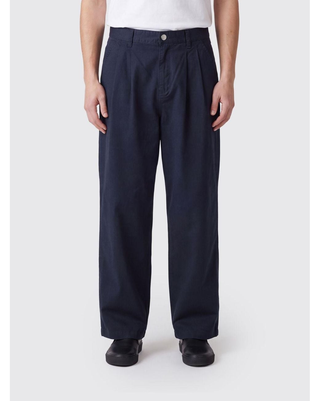 Carhartt Blue Brockman Wide-Leg Cotton Twill Trousers With Pleats for men