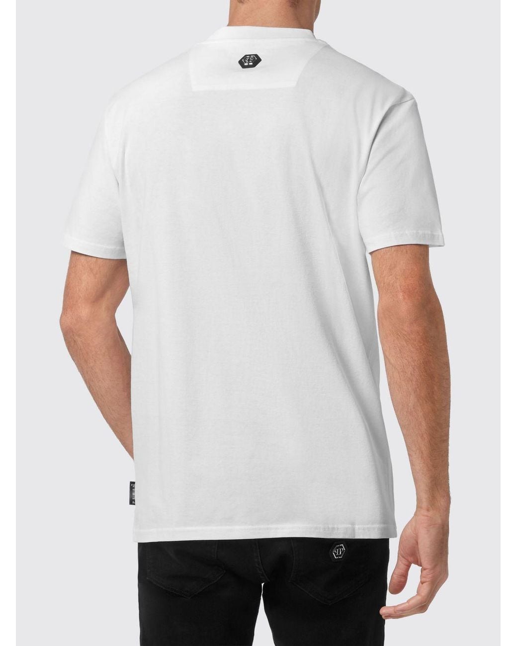 Philipp Plein White Crew-Neck Cotton T-Shirt With Contrasting Logo Print for men
